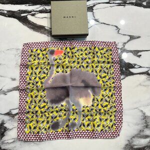 Marni Silk Bird Scarf - Yellow Black Red Grey - 100% Silk - New in Box